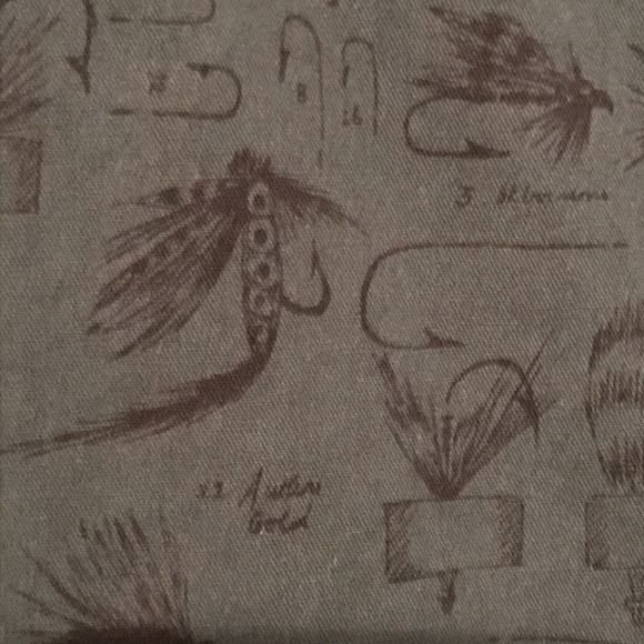 Deep green fly fishing print cotton button down - Picture 3 of 5